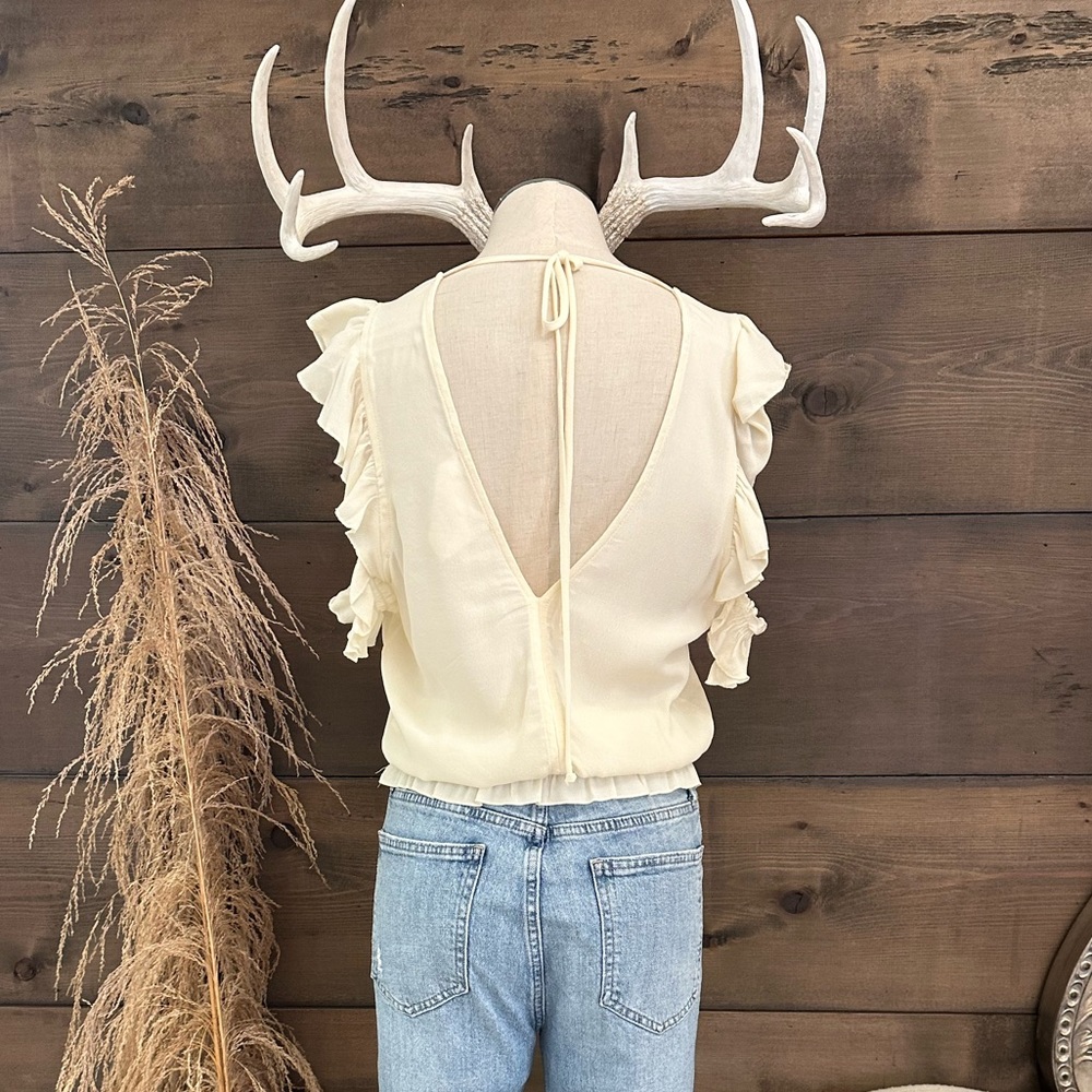 Cream Ruffle V Neck Top - Picture 3 of 5
